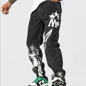 Star embroidered pants Statue of Liberty design